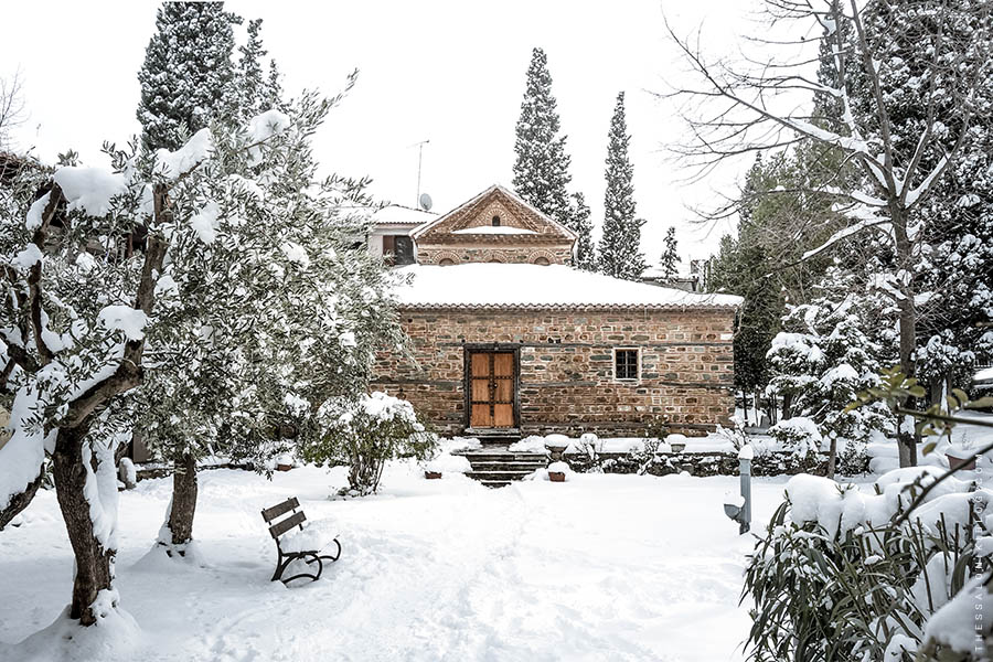 UNESCO Monuments of Thessaloniki - The Church of Agios Nikolaos Orfanos Covered in Snow