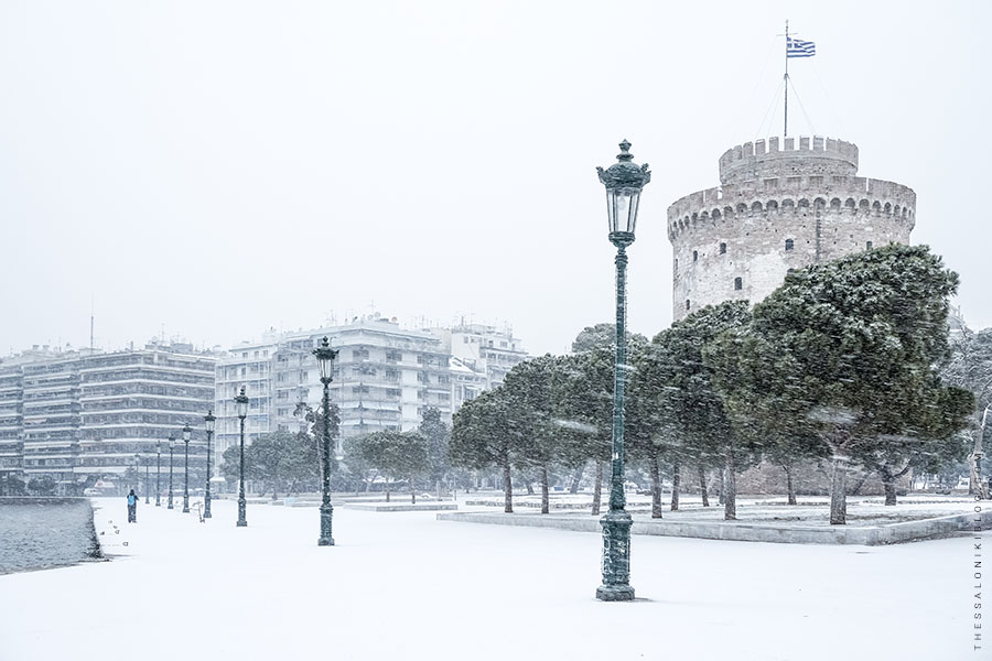 Thessaloniki White Tower under Snowfall